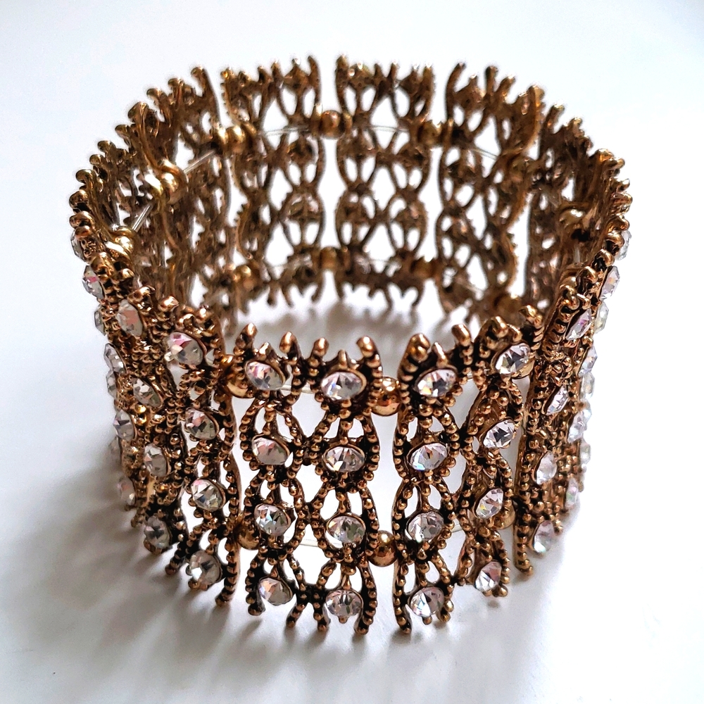 VTG Rhinestone filigree Goldmesh Bracelet - Picture 4 of 7